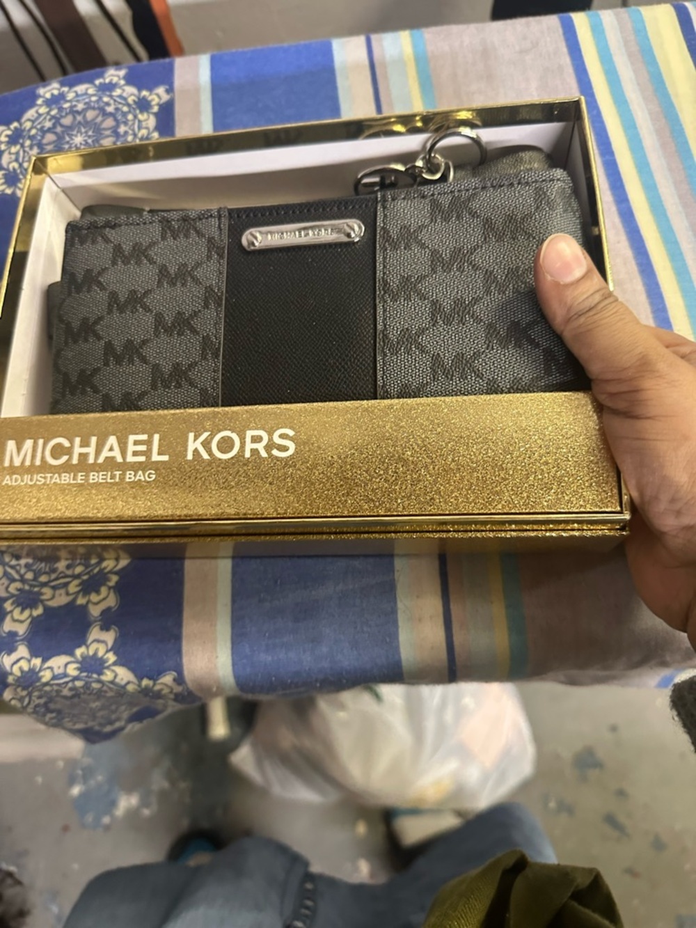 Michael Kors Black and Gray Logo Belt Bag